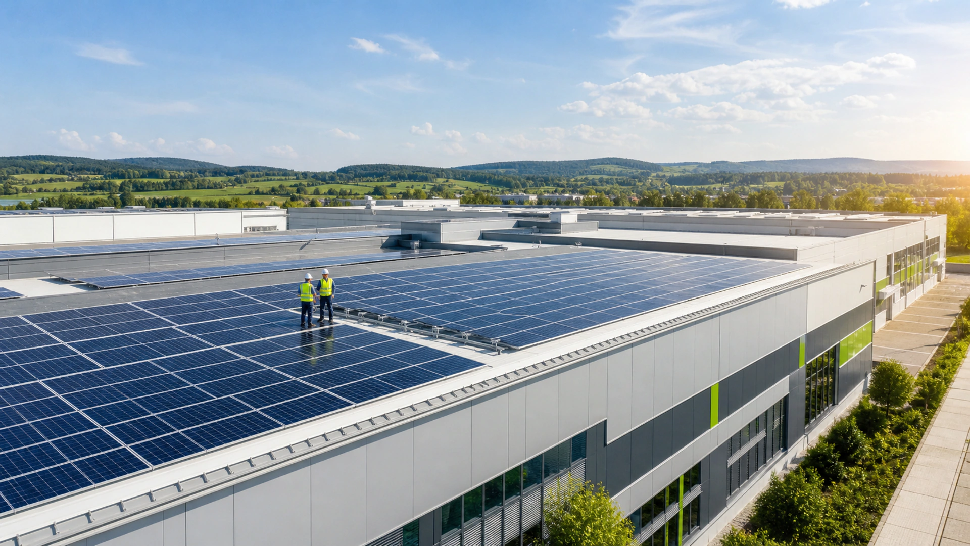 Gewerbedach mit großer Photovoltaikanlage